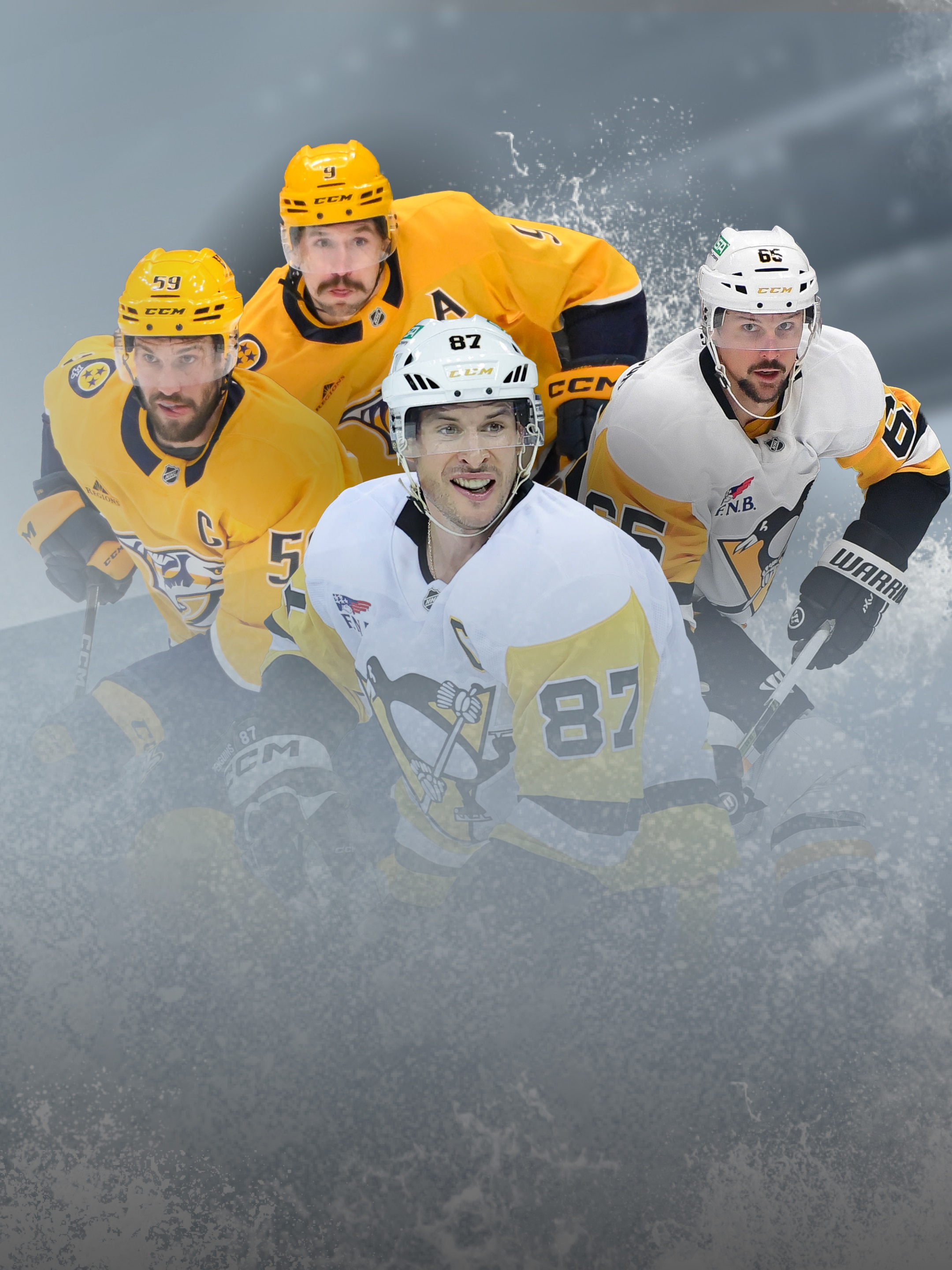 Jeweils zwei Spieler Nashville Predators und Pittsburgh Penguins.